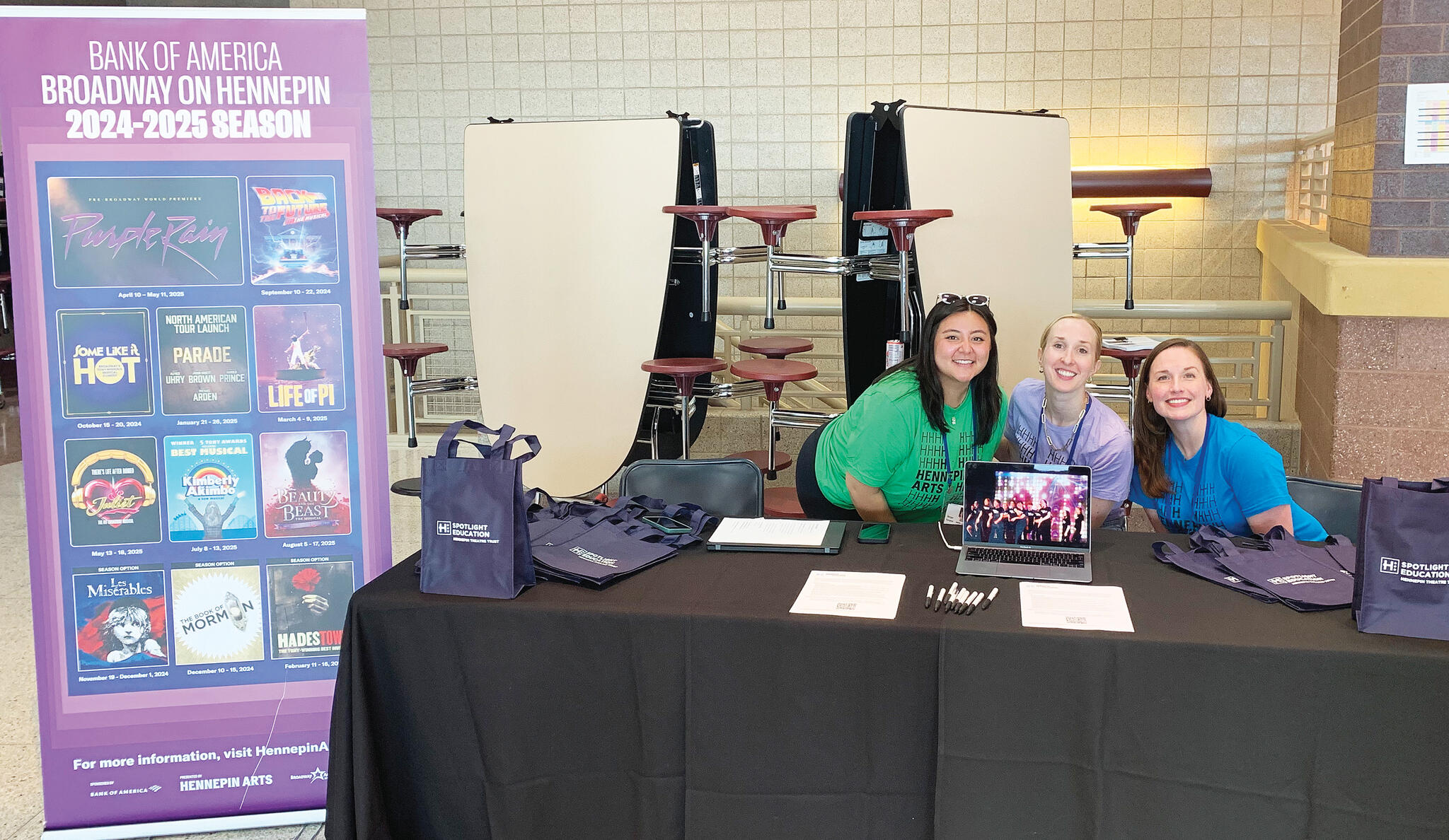 Representatives from Hennepin Arts attended the theater festival at STMA High School. Hennepin Arts helps nearly 8000 students in more than 100 high schools through their Spotlight Education programming each year. Pictured left to right: Morgan Kempton, Katie Taintor, and Britta Wells.