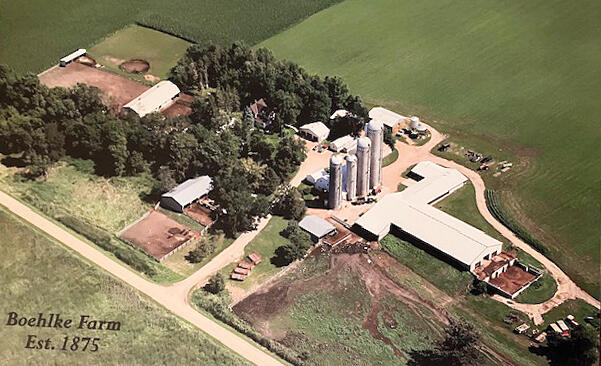 An aerial view of the Boehlke Farm near Waverly.