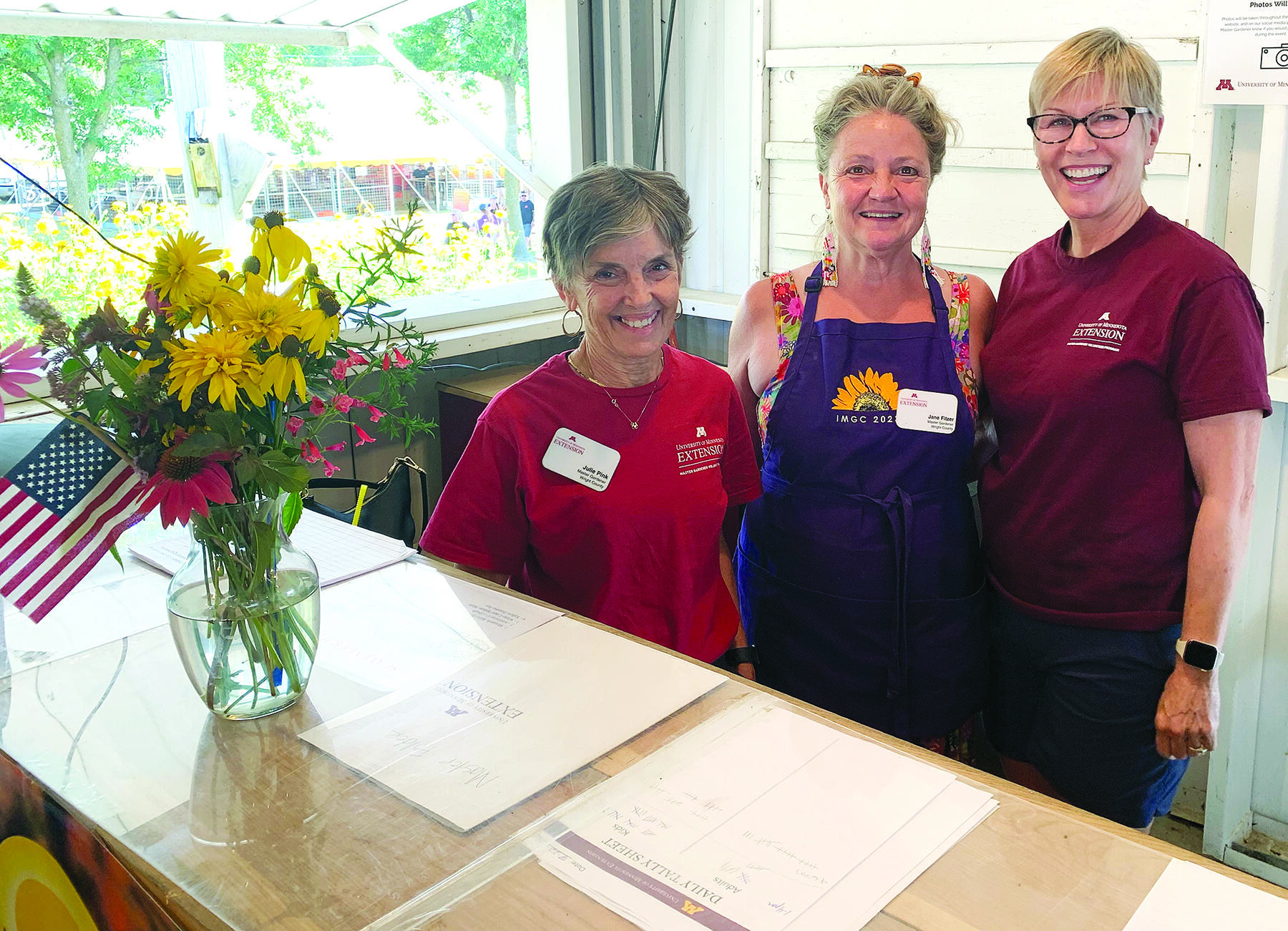 Wright County Master Gardeners with University of Minnesota Extension enjoyed chatting with fairgoers. Pictured from L to R: Julie Pink, Jane Fitzer, and Mary Gleitz.