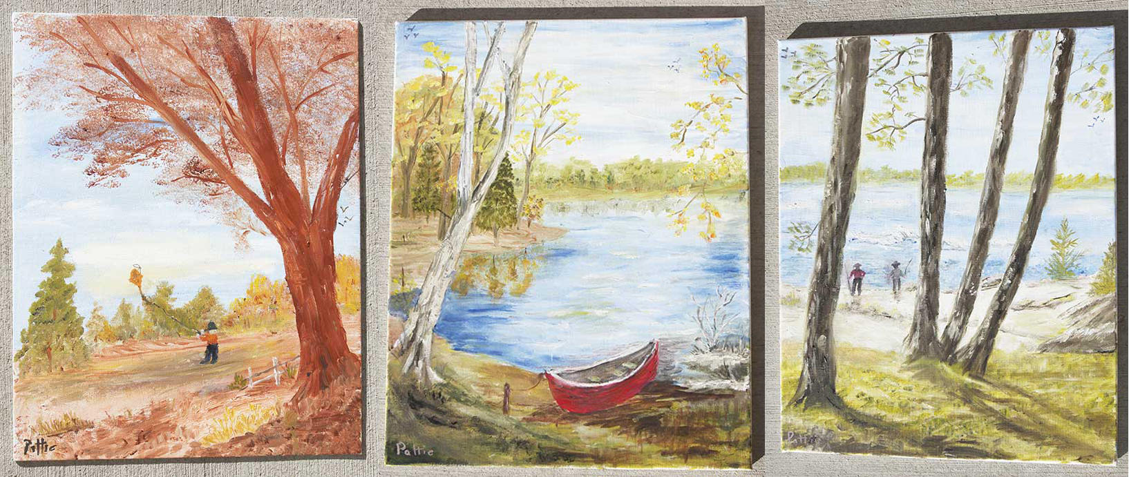 Recently, she wrote a poem that was published in the Wright County Journal-Press. Part of her poem includes the lines, “The smells of Nature, the feeling of the freshness of the air, the sounds of winds, animals, the sight of the glorious color all bring joy to our hearts and mind.” Her thoughts about nature are expressed in her many oil paintings, three of which are shown above. She also wrote, “Walking along Nature’s Path brings us back to the beauty and pleasures of our lives.”