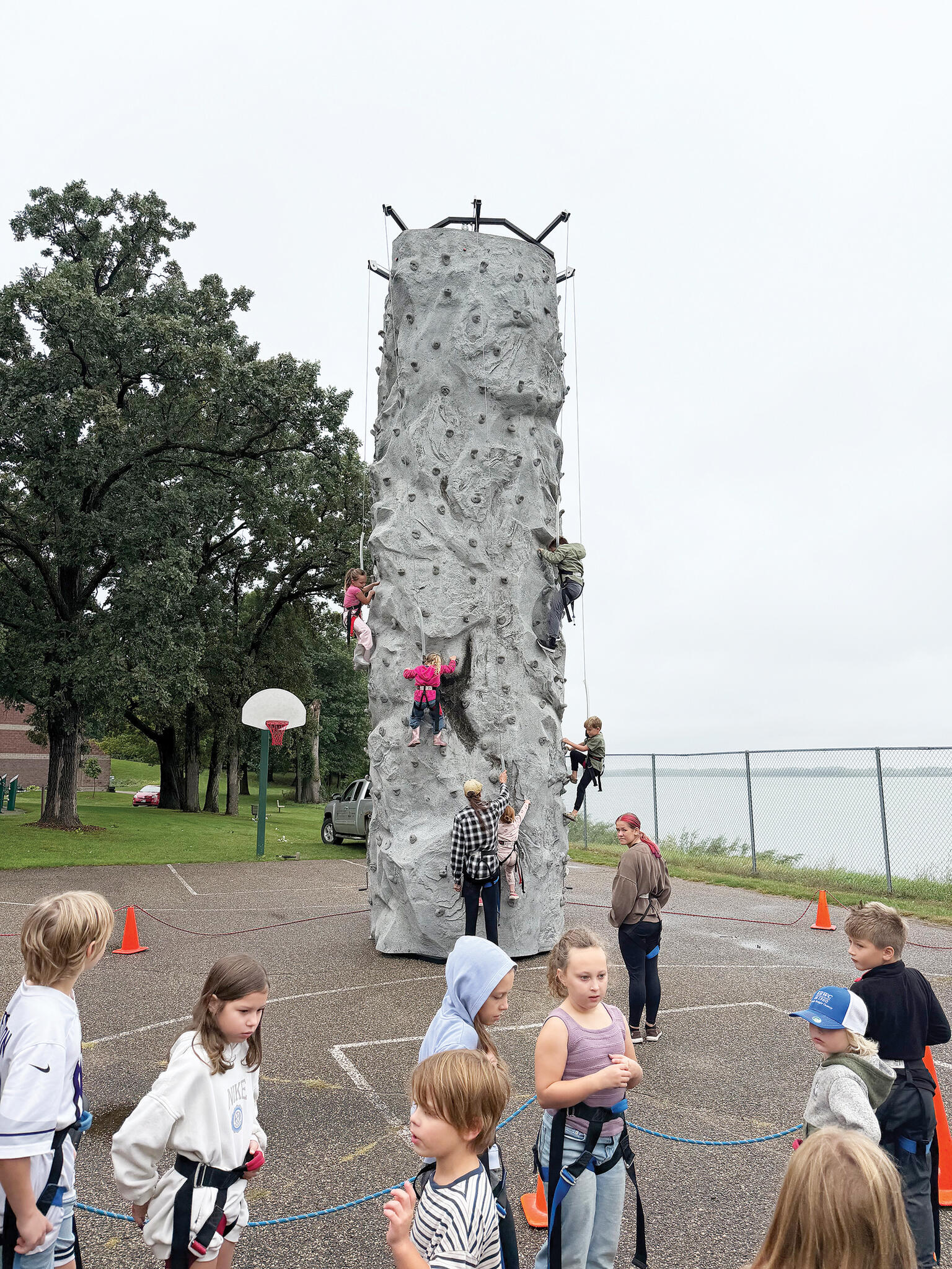Kids tested their strength and determination on the rock-climbing wall.