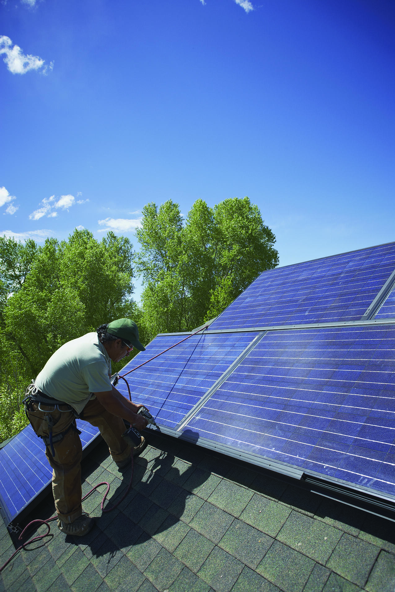 Solar power harnesses the sun's energy and converts it into electricity that can be used in homes.