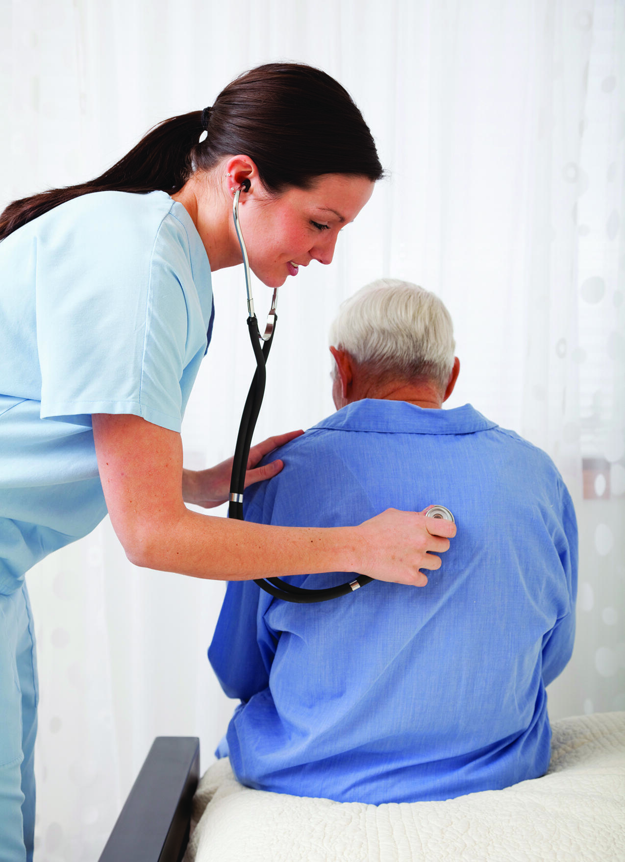 Hospice care can take place in a health care setting or in a person's private home.