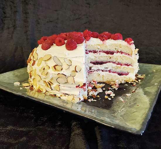 White Chocolate Almond Raspberry Cake