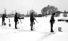 A few trapshooters brave the elements during a winter snowstorm on Dec. 1 at Buffalo Gun Club. Despite the snow, cold, wet conditions and winds gusting at 20-25 miles per hour, Don Wilness came away as the top shooter in Class A that day, connecting on 46 out of 50 targets. Pictured (left-right) were Jackpot shooters from Dec. 1: Don Wilness, Joel Johnson, David Maples, and K.C. Hetzel. See weekly Jackpot winners on Page 13A. (Photo courtesy of Buffalo Gun Club Facebook page)